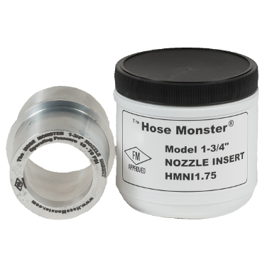 Regulate the water flow using the Hose Monster one and three-quarters inch wide nozzle insert.