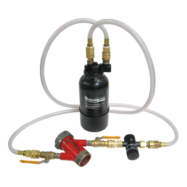 Neutralize effects of chlorine during flow tests with the Hose Monster 2.5 inch Dechlor Demon Assembly.