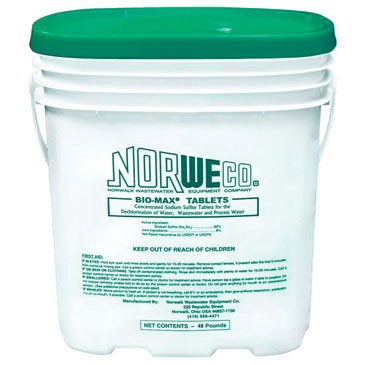 For dechlorination purposes get the Norweco Bio Max tablets in this bucket containing 154 tablets.